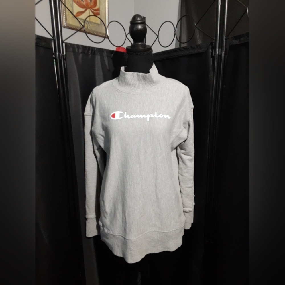 Champion Light Gray Pullover Long Sleeeve High Neck Women's Size Small